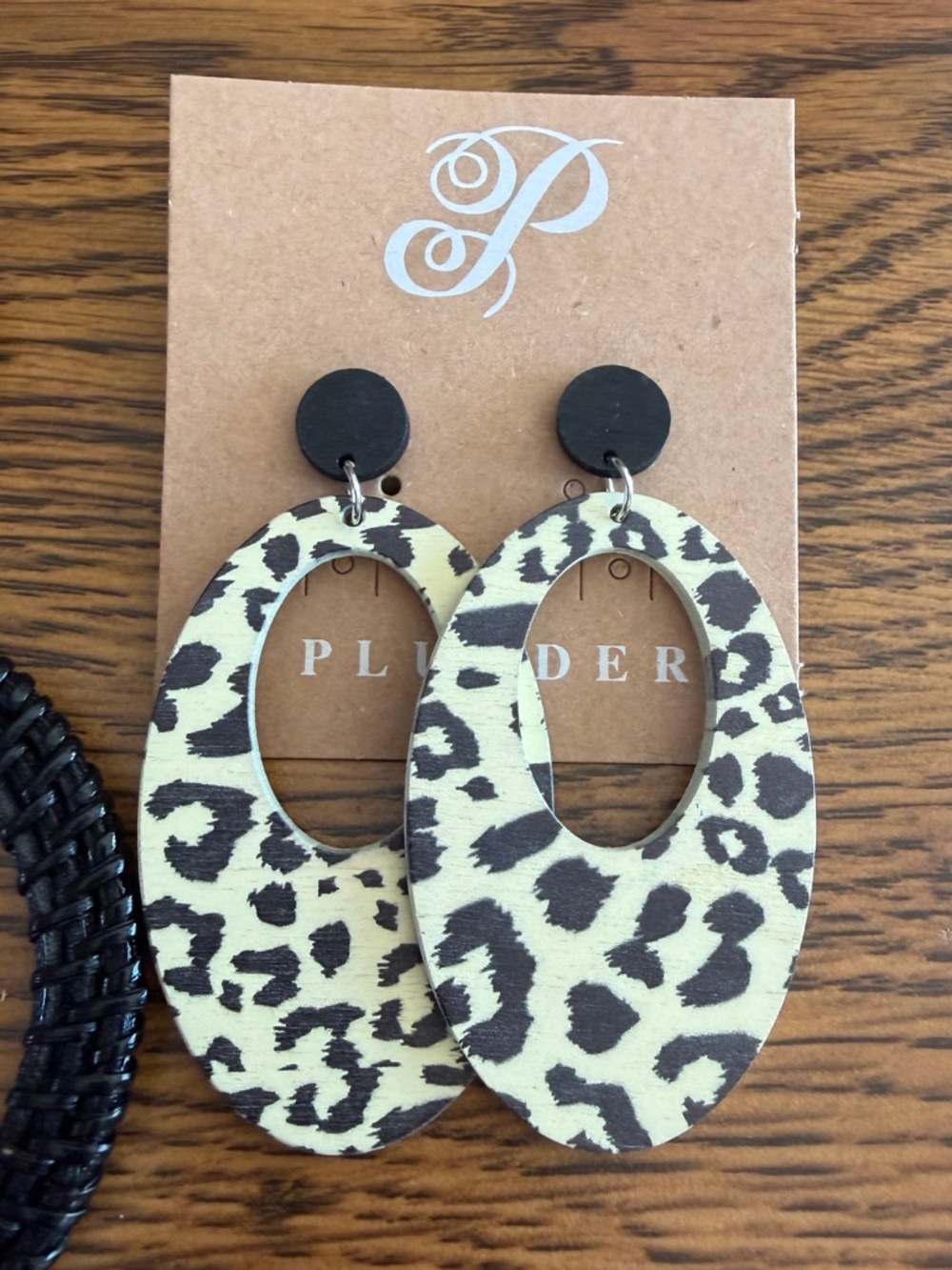 Black Woven Hoop + Leopard Statement Earrings Set | Lightweight NWOT Plunder - Picture 3 of 6